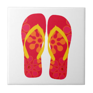 Carreau Rouge Jaune Plage d'été Flip Flops Carrelage en cé