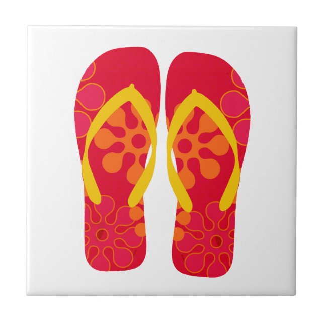Carreau Rouge Jaune Plage d'été Flip Flops Carrelage en cé (Devant)