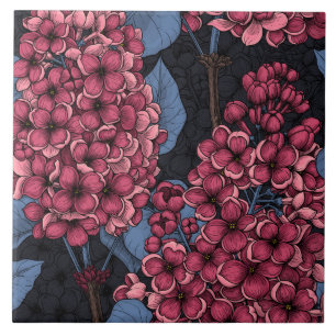 Carreau Rouge lilas sur bleu foncé
