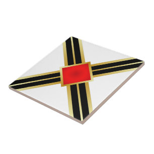 Carreau Rouge Or Noir Croix Entrecroisée