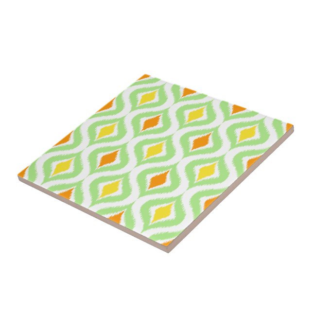 Carreau Rouge Orange Jaune Retro Chic Ikat Ogee Motif (Côté)