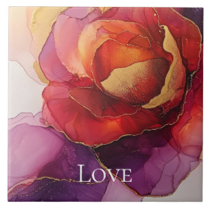 Carreau Rouge Romantique Violet Or Floral Amour