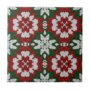 Carreau Rouge Vert Blanc Tricot Hiver Scandinave