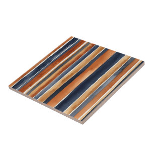 Carreau Rouille bleue et rayures beiges