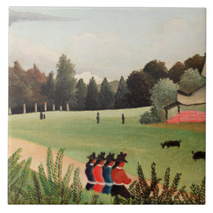 Carreau Rousseau - Paysage et quatre jeunes filles