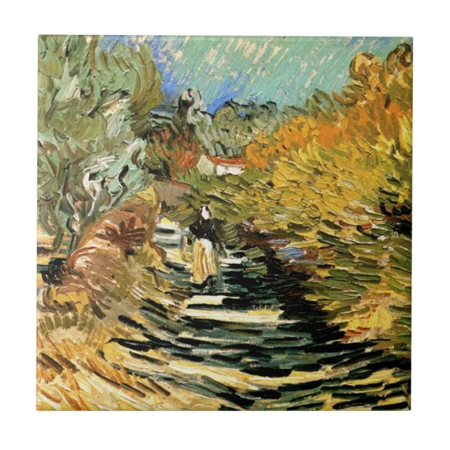 Carreau Route à St Remy avec figure par Vincent van Gogh (Devant)