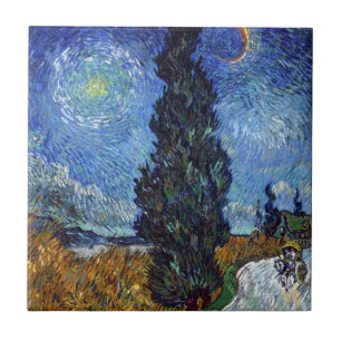 Carreau Route avec cyprès de Van Gogh Impressionnisme