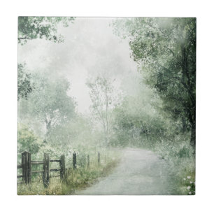 Carreau Route de campagne brumeuse, sentier forestier, pay