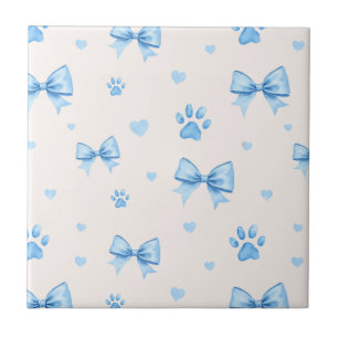Carreau Ruban bleu, Coeur et Motif Empreinte de patte sur 