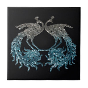 Carreau Ruban de parties scintillantes et paon bleu