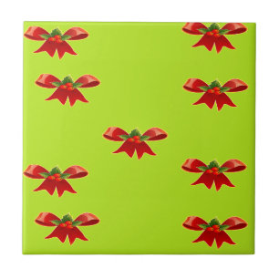 Carreau Ruban rouge de Noël sur vert clair