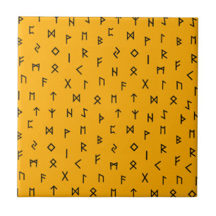 Carreau Runes viking noires sur Mustard Yellow Arrière - p
