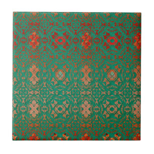 Carreau Russe Bohemian Jade et Motif rouge