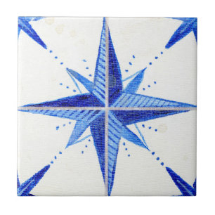 Carreau Russe Farmhouse Blue White Star Motif chic