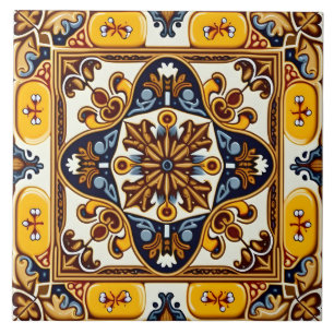 Carreau Russe Jaune Marine Bleu espagnol Majolica