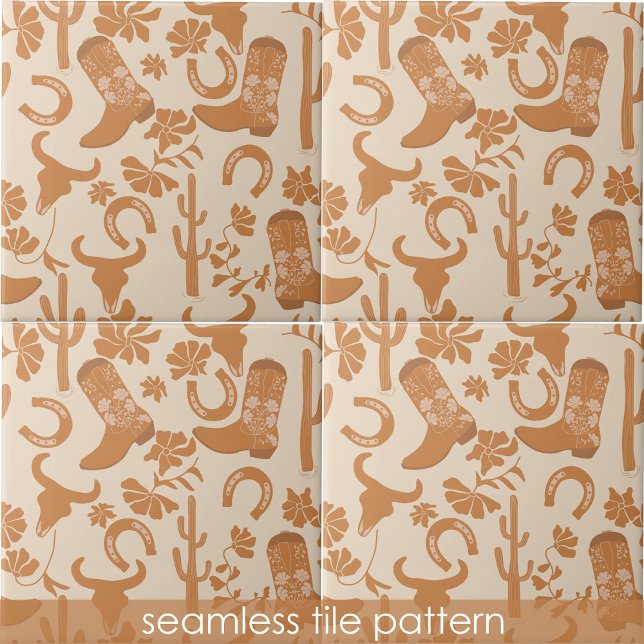 Carreau Russe Western Earth Tone Country Cowboy Bottes (Rustic Western Earth Tone Country Cowboy Boots Ceramic Tile)