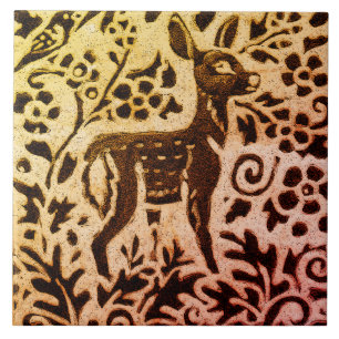 Carreau Rust Gold Brown cerf Faune Floral Autumn Leaf Bati