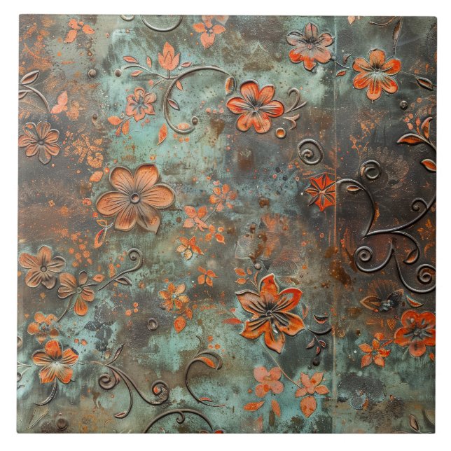 Carreau Rusted Metal Antique Floral  (Devant)