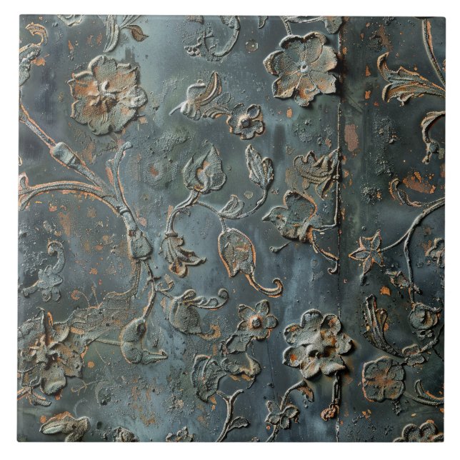 Carreau Rusted Metal Antique Floral  (Devant)