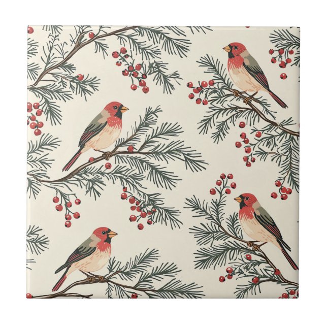 Carreau Rustic Bird et Poinsettia Motif de Noël (16) (Devant)