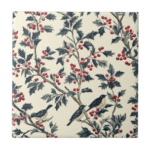 Carreau Rustic Bird et Poinsettia Motif de Noël (18)