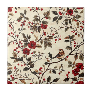 Carreau Rustic Bird et Poinsettia Motif de Noël (22)
