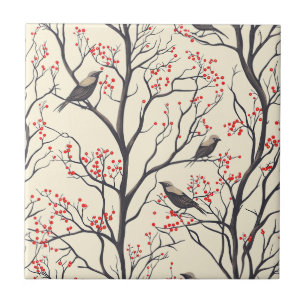 Carreau Rustic Bird et Poinsettia Motif de Noël (4)