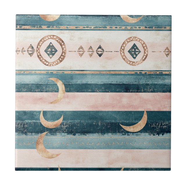 Carreau Rustic Celestial Stripe Moon Sun Earthy (10) (Devant)