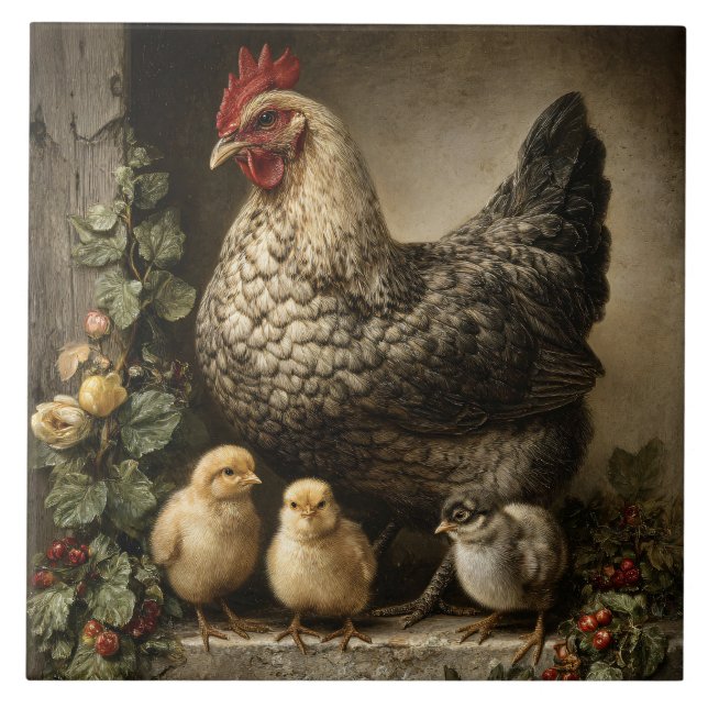 Carreau Rustic Chicken Hen with Chicks (Devant)