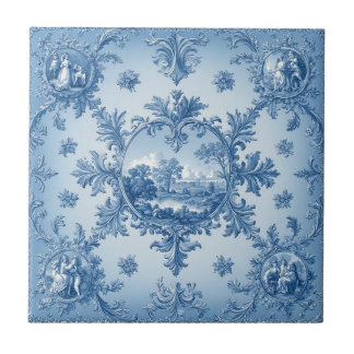 Carreau Rustic Country Floral Motif Dusty Blue Muted Tones