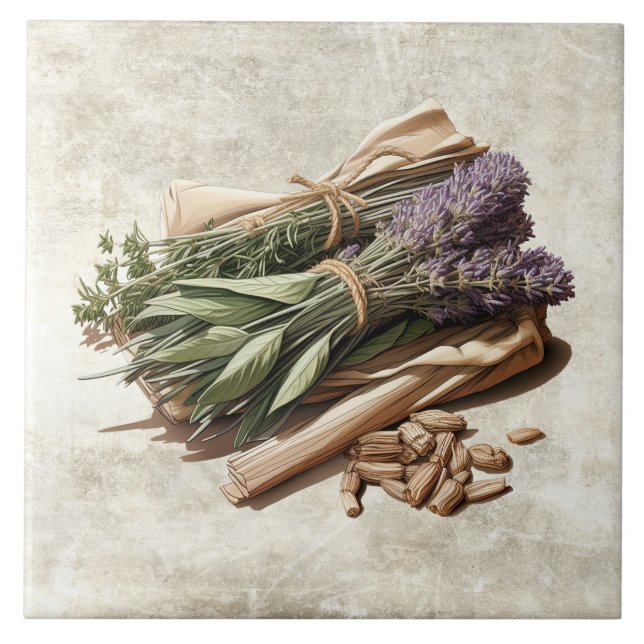 Carreau Rustic Herb Bunches Vintage  (Devant)