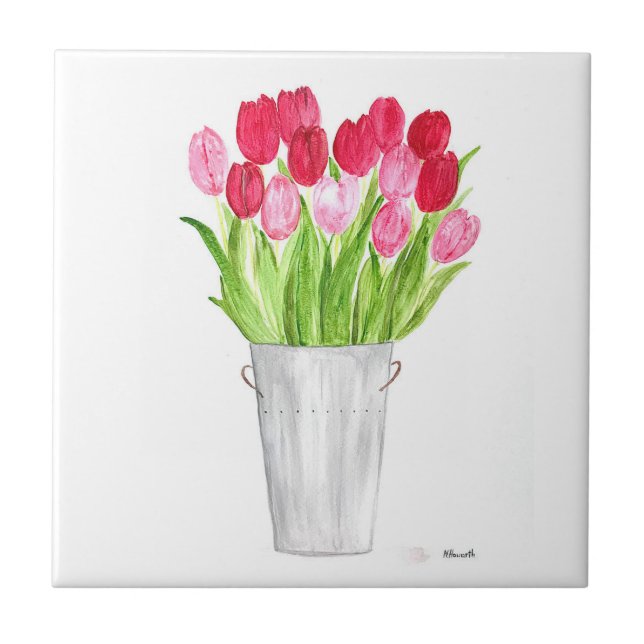 Carreau Rustic Pink Tulips floral Ressort chic cuisine (Devant)