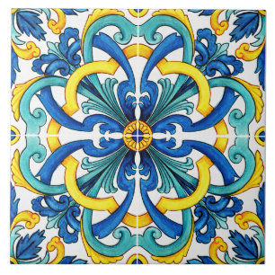 Carreau Rustique Jaune Et Bleu Méditerranée