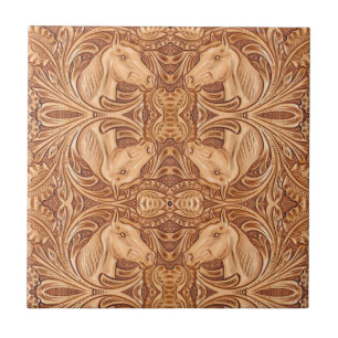 Carreau rustique western country cuir cheval équestre