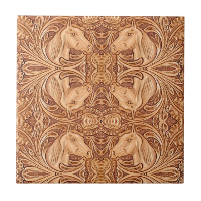 Carreau rustique western country cuir cheval équestre (Devant)