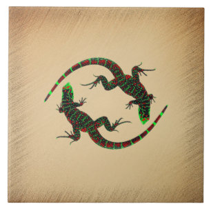 Carreau Rustique Yin Yang Lizards
