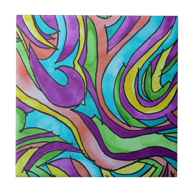 Carreau Rythme de Couleur - Art Abstrait à l'Aquarelle Pei (Devant)