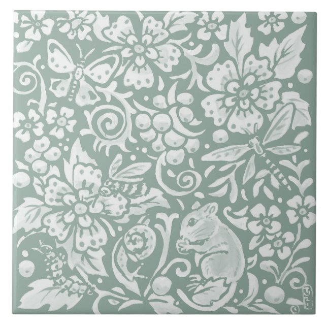Carreau Sage de la souris Woodland Papillon vert abeille l (Devant)