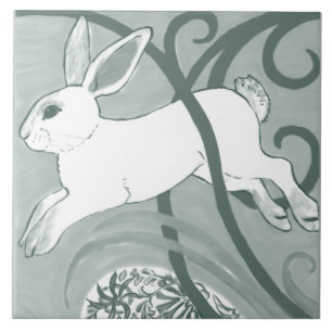 Carreau Sage Green Rabbit Art Déco Bunny Motif unique