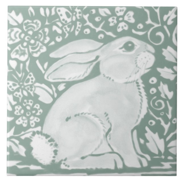 Carreau Sage Green Woodland Rabbit Forêt Animal mite (Devant)