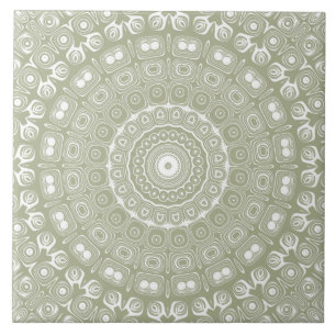 Carreau Sage sur le Médaillon de kaléidoscope Mandala blan