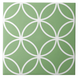 Carreau Sage vert et blanc cercles pétales diamants