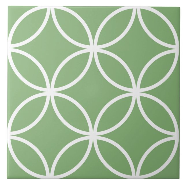 Carreau Sage vert et blanc cercles pétales diamants (Devant)