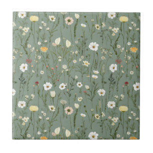 Carreau Sage Vert rose jaune blanc Floral sans couleur