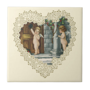 Carreau Saint-Valentin victorien, anges vintage avec lettr