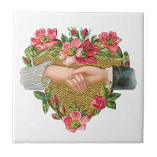 Carreau Saint-Valentin victorien, Mains vintage avec fleur