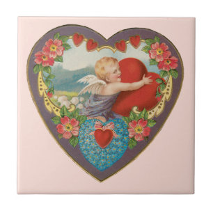 Carreau Saint Valentin vintage, Coeurs Cherub victoriens