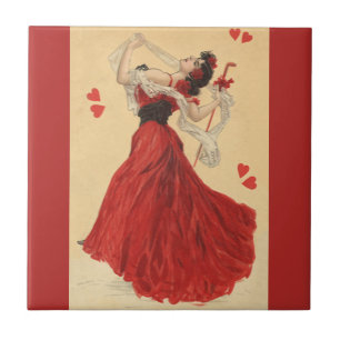 Carreau Saint Valentin vintage, Dancing Lady Red Hearts