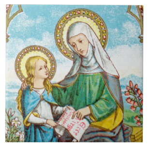 Carreau Sainte-Anne néogothique et Marie jeune (SAU 29)