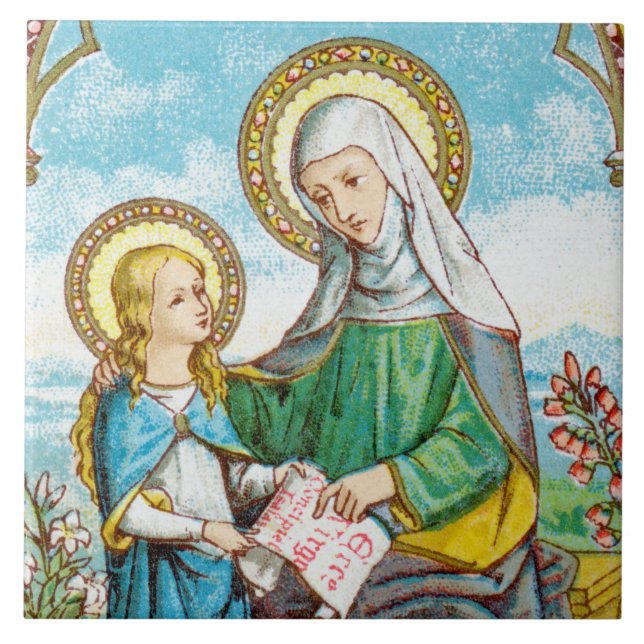 Carreau Sainte-Anne néogothique et Marie jeune (SAU 29) (Devant)